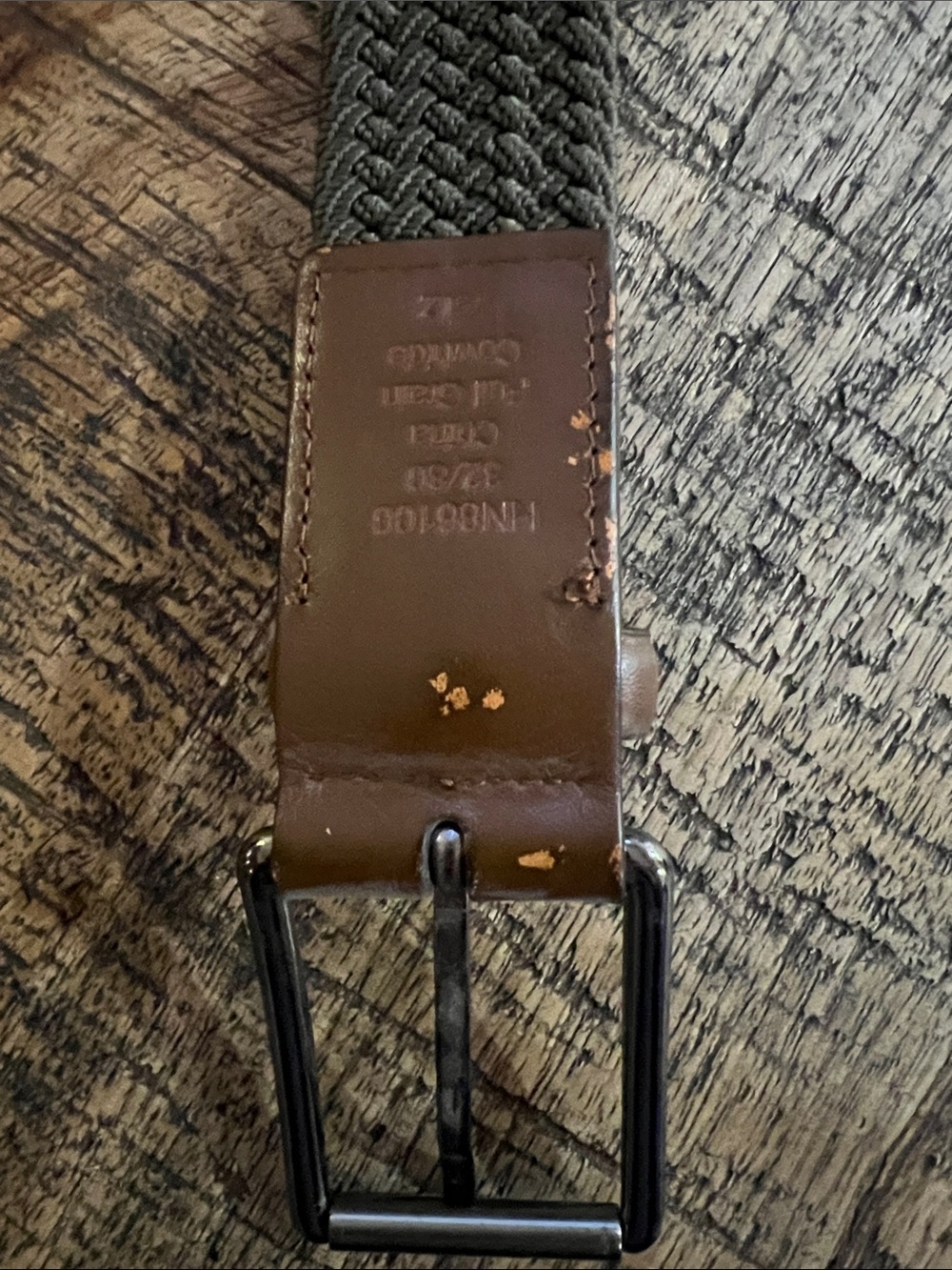 Original Penguin Olive Braided Elastic Belt with Brown Leather Trim - Picture 4 of 5